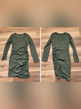 BTFBM Ruched Midi Dress in Green Size Medium